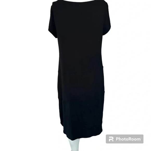 Eileen Fisher Round Neck Midi Viscose Dress Black Shirt Dress Women's Medium - Picture 2 of 12